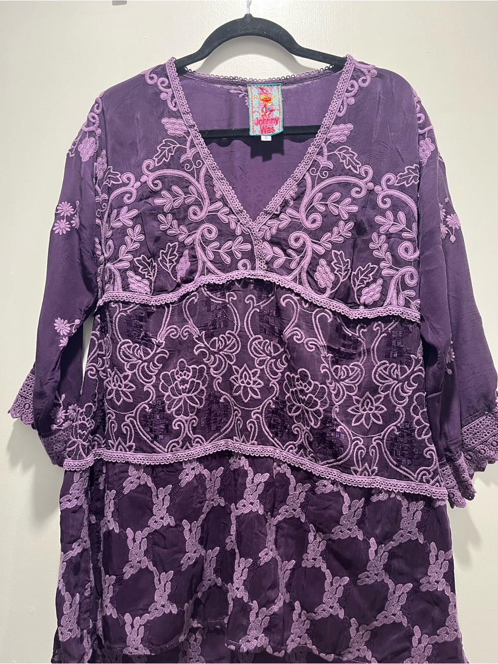 Johnny Was Violet Lace-Embroidered V-Neck Tunic